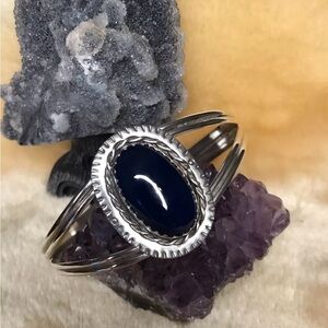 Vintage Navajo KCS Sterling Silver Lapis Lazuli 6.5” Cuff Bracelet 18.49g